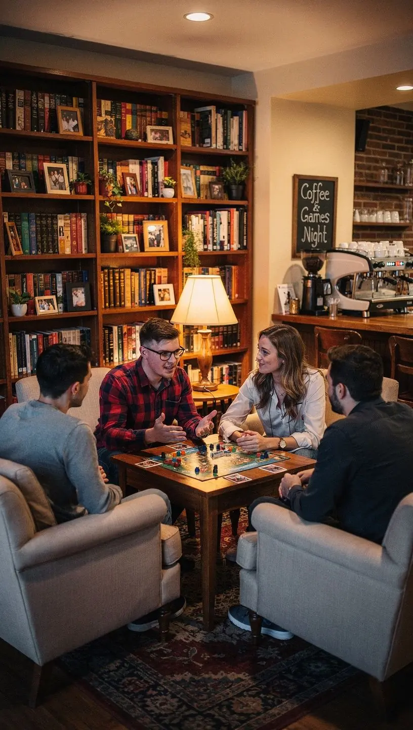 Community members enjoying board games at a gathering.